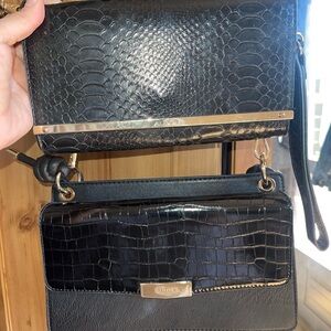 2 Black Croc-Embossed Women's Bag
